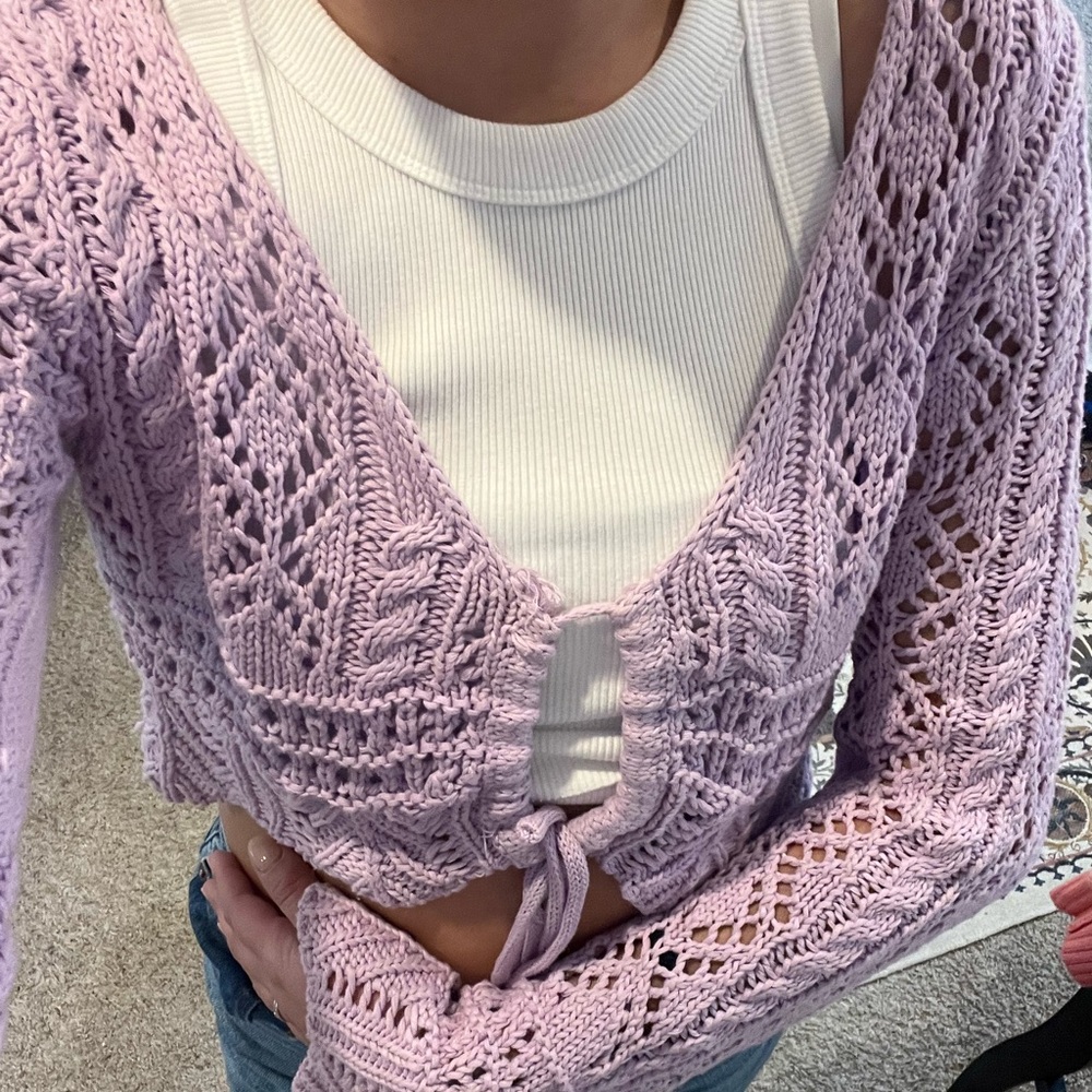 Adorable light purpler knit top from a small boutique, “Emory and Park”.